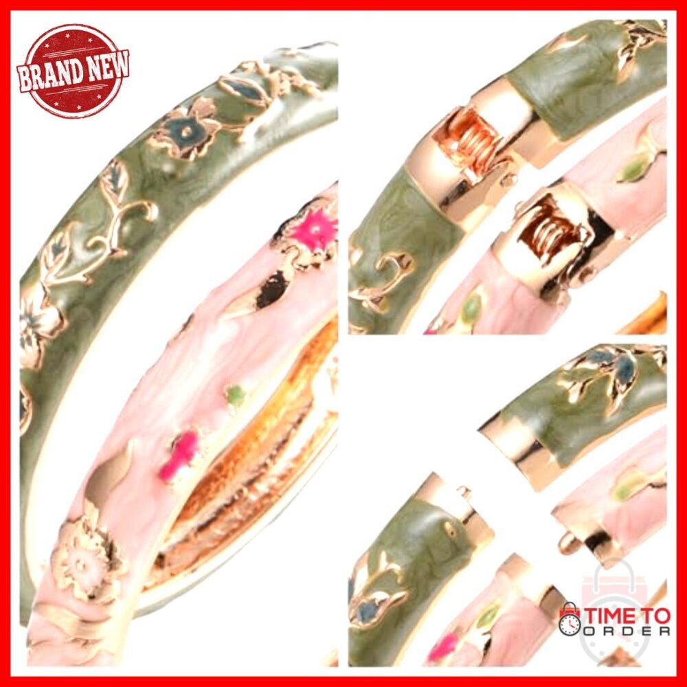 Elegant Enamel Bangle Bracelet Set Spring Hinge Cuff Jewelry Chic Gift - Picture 4 of 7